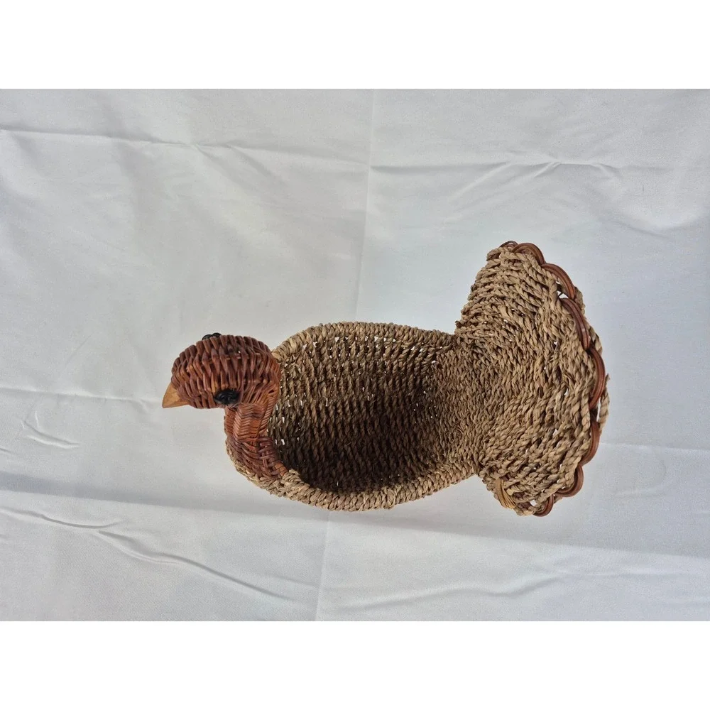 Vintage Woven Turkey Basket Thanksgiving Centerpiece Wicker Seagrass Decor Brown